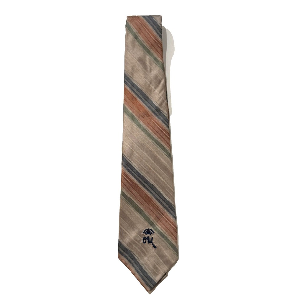 Vintage Countess Mara Tie Mens Striped Embroidered Logo Diagonal Stripe